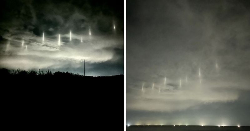Strange light pillars appear in the night sky of Japan's coastal town and it's blowing people's minds - Vimarsana News